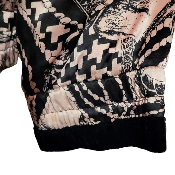 Vintage Y2K Peter Nygard Silk Bomber Jacket Velvet Trim Black & Pink Size 8 - Picture 3 of 9